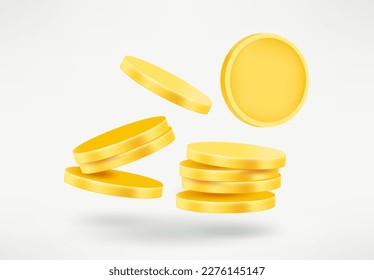 Monedas de oro cayendo aisladas de fondo blanco. 3.ª ilustración vectorial