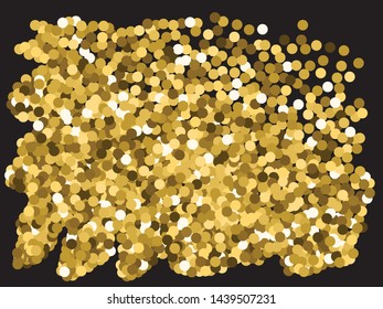 Falling golden color circles. Vector illustration concept. Unusual element of your design. Gold festive luxury bright chaotic confetti background on black.