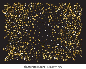 Falling golden color circles. Vector illustration object. Stylish element of your design. Gold festive luxury bright chaotic confetti background on black.