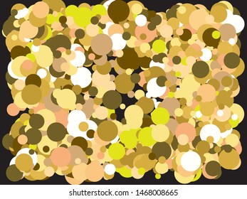 Falling golden color circles. Vector illustration poster. New element of your design. Gold festive luxury bright chaotic confetti background on black.