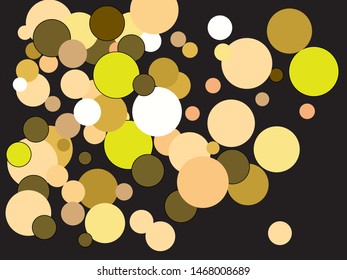 Falling golden color circles. Vector illustration backdrop. Magic element of your design. Gold festive luxury bright chaotic confetti background on black.