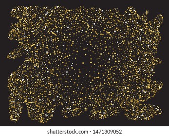 Falling golden color circles. Vector illustration surprise. Random element of your design. Gold festive luxury bright chaotic confetti background on black.