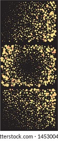 Falling golden color crackers. Random element of design. Vector illustration effect. Gold festive, luxury, bright, chaotic confetti backgrounds set on black.