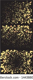 Falling golden color crackers. Vector illustration poster. Fresh element of design. Gold festive, luxury, bright, chaotic confetti backgrounds set on black.
