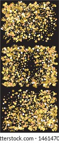 Falling golden color crackers. Vector illustration art. Fresh element of design. Gold festive, luxury, bright, chaotic confetti backgrounds set on black.