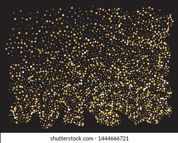 Falling golden color squares. Magic element for your design. Vector illustration effect. Gold festive, luxury, bright, chaotic confetti background on black.