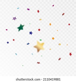 Falling golden confetti and blurred stars on a transparent background.