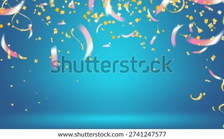 falling golden confetti and elegant silk ribbons on a vibrant blue gradient celebration render perfect for grand openings award ceremonies