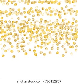 Falling Golden Confetti Isolated on White Background. Dark Festive Pattern with Glitter for Christmas and New Year Decoration, Birthday Invitation, Poster or Greeting Card. Vector Gold Confetti.