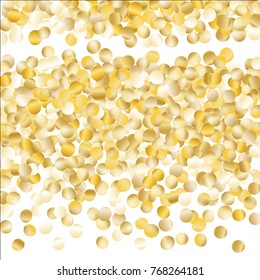 Falling Golden Confetti Isolated on White Background. Dark Festive Pattern with Tinsels for Christmas and New Year Decoration, Birthday Invitation, Poster or Greeting Card. Vector Gold Confetti.