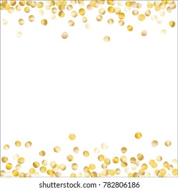 Falling Golden Confetti Isolated on White Background. Dark Festive Pattern with Tinsels for Christmas and New Year Decoration, Birthday Invitation, Poster or Greeting Card. Vector Gold Confetti.