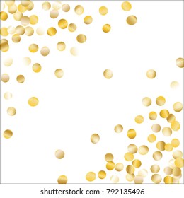 Falling Golden Confetti Isolated on White Background. Dark Festive Pattern with Sparkles for Christmas and New Year Decoration, Birthday Invitation, Poster or Greeting Card. Vector Gold Confetti.