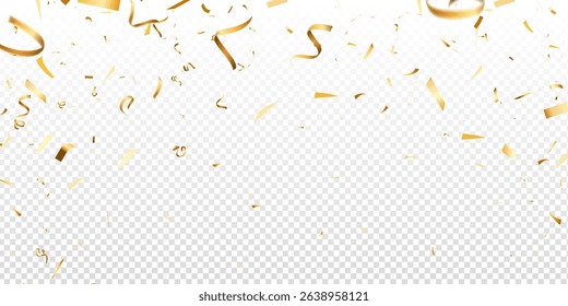falling golden confetti on white transparent background, party celebration, birthday party