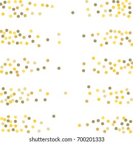 Falling golden confetti points. Abstract scatter of falling confetti on a white background. Astral design. Vector illustration.