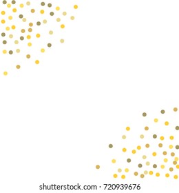 Falling golden confetti points. Abstract scatter of falling confetti on a white background. Astral design. Vector illustration.
