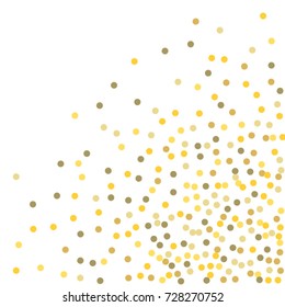 Falling golden confetti points. Abstract scatter of falling confetti on a white background. Astral design. Vector illustration.