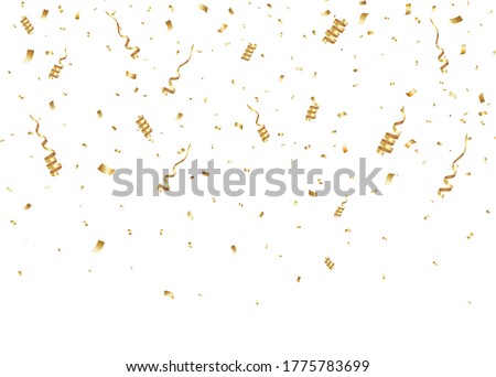 Falling golden confetti for the winner. Glitter, celebration, vector illustration.