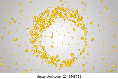 Falling Golden Currency Vector Gray Background. Shiny Dollar Cartoon Poster. Gold Money Design. Business Jackpot Magazine.