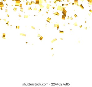 Falling golden cut out foil ribbon confetti background with space for text. Design element for web, cards, flyers, invitations. Vector illustration.