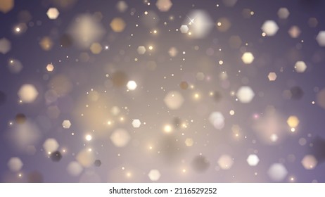 Falling golden hexagonal shiny confetti or sparkles with blur effect