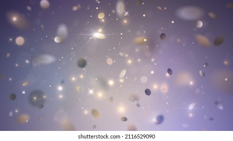 Falling golden shiny confetti or coins and sparkles with blur effect