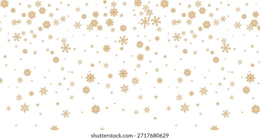 Los copos de nieve dorados que caen crean una superposición de patrones sin costuras ligera y elegante sobre un fondo blanco crudo perfecto para el diseño de decoración de invierno y vacaciones.