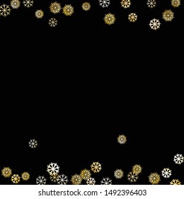 Falling Golden Snowflakes. Golden Party Background. Winter Festive Decoration for Holiday Print