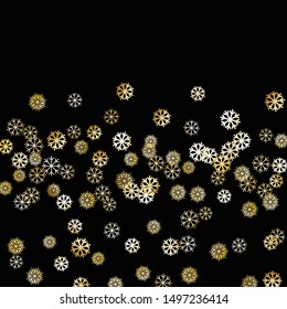 Falling Golden Snowflakes. Golden Party Background. Winter Colorful Decoration for Holiday