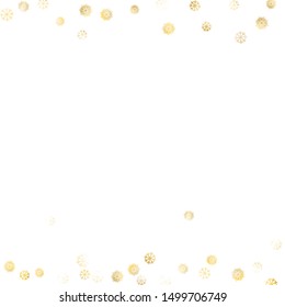 Falling Golden Snowflakes. Golden Party Background. Winter Colorful Decoration for Holiday