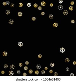 Falling Golden Snowflakes. Golden Party Background. Winter Trendy Decoration for Holiday Card