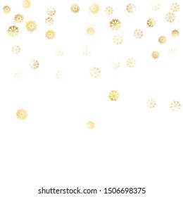 Falling Golden Snowflakes. Golden Party Background. Winter Bright Decoration for Holiday Poster