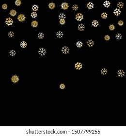 Falling Golden Snowflakes. Golden Party Background. Winter Festive Decoration for Holiday Banner