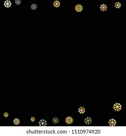 Falling Golden Snowflakes. Golden Party Background. Winter Trendy Decoration for Holiday Banner