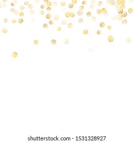 Falling Golden Snowflakes. Golden Party Background. Winter Festive Decoration for Holiday Card