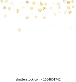 Falling Golden Snowflakes. Golden Party Background. Winter Bright Decoration for Holiday Cover