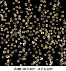 Falling Golden Snowflakes. Golden Party Background. Winter Trendy Decoration for Holiday Poster