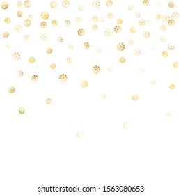 Falling Golden Snowflakes. Golden Party Background. Winter Trendy Decoration for Holiday Cover