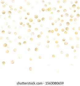 Falling Golden Snowflakes. Golden Party Background. Winter Bright Decoration for Holiday Wallpaper