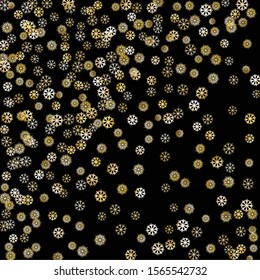 Falling Golden Snowflakes. Golden Party Background. Winter Colorful Decoration for Holiday Print
