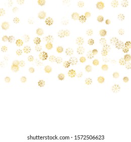 Falling Golden Snowflakes. Golden Party Background. Winter Trendy Decoration for Holiday Poster