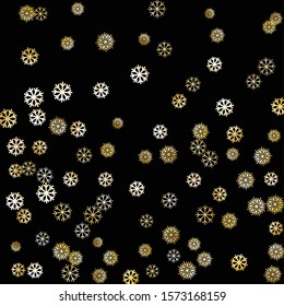 Falling Golden Snowflakes. Golden Party Background. Winter Festive Decoration for Holiday Cover