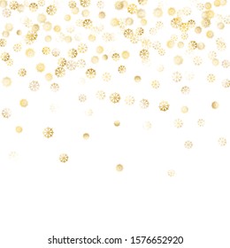 Falling Golden Snowflakes. Golden Party Background. Winter Festive Decoration for Holiday Wallpaper