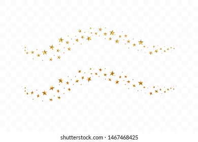 Falling golden stars. Cloud of golden stars isolated on transparent background. Vector illustration