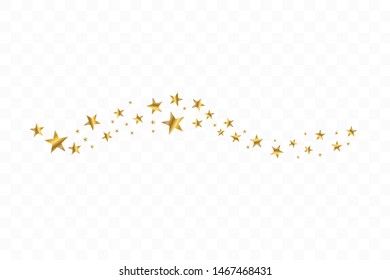 Falling golden stars. Cloud of golden stars isolated on transparent background. Vector illustration