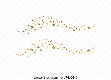 Falling golden stars. Cloud of golden stars isolated on white background. Vector illustration