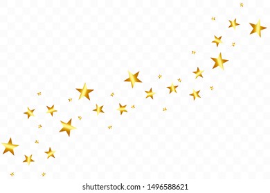 Falling golden stars. Cloud of golden stars isolated on transparent background. Vector illustration