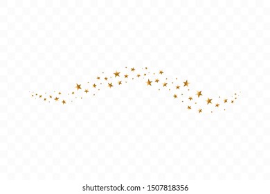 Falling golden stars. Cloud of golden stars isolated on transparent background. Vector illustration