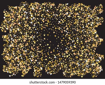 Falling golden triangles. Vector illustration object. Graphic design's elements. Gold festive, luxury, bright, chaotic confetti background on black.