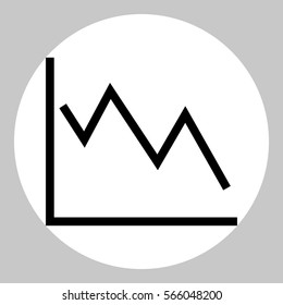 Falling graph icon. Black icon in white circle at gray background. 