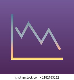 Falling graph icon. Vector. Evening gradient icon at violet background.